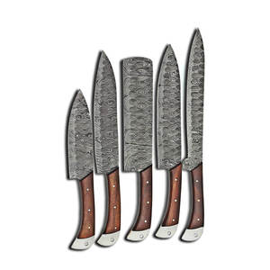 5 Piece Chef <b>Knife</b> <b>Set</b> Damascus Steel Handmade Wood Handle Durable Right Hand Serrated Edge 6-7.9in High Quality Carbon Steel - Product Image 1