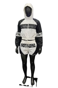 Conjuntos de Dos Piezas de Talla Grande Personalizados: Chaqueta Cortavientos de Satén con Cremallera y Pantalones Cortos, Estampado DTG, Estilo Urbano, 100% Poliéster, Otoño - Product Image 3