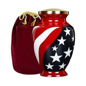 Urne funéraire patriotique rouge, blanc et bleu avec motif d'étoile audacieuse et sac en velours pour commémoration d'honneur - Product Image 1