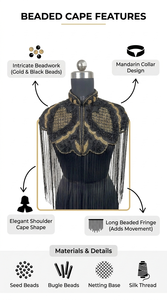 Black Gold Beaded Fringe Cape Sequin Embroidered Shoulder Collar Women Evening Party Fashion Garment Accessory - Product Image 6