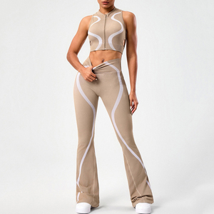 Conjunto de Yoga Ecológico de 2 Piezas para Mujer, Top sin Mangas y Pantalones Acampanados de Cintura Alta con Tela Elástica en Cuatro Direcciones para Entrenamiento - Product Image 1