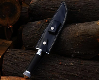 Couteau de chasse de qualité industrielle Afernon Industry, lame en acier Damas, pointe dentelée, manche en cuir, longueur 20 cm, garantie 3 ans