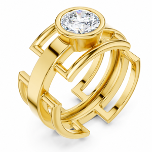 18KT Gold <b>Ring</b> Elegant Round Cut Moissanite Style Stone Geometric <b>Open</b> Band Statement <b>Ring</b> for Women Bridal Wedding Jewelry - Product Image 4
