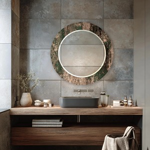 Abstract Patina & Copper Leaf Handmade Crystal Glass <b>Round</b> <b>Wall</b> <b>Mirror</b> REHMAN CRAFT Contemporary - Product Image 6