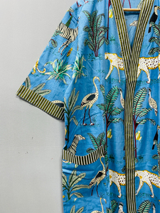 Kimono de Lujo con Estampado de Selva, Estilo Bohemio Clásico de Verano, Cuello en V, Largo Completo, 100% Algodón Suave, Cierre con Cordón - Product Image 4