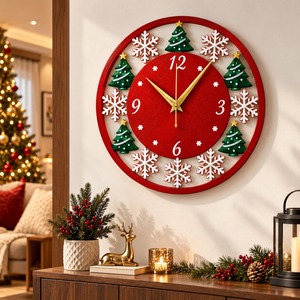 Handcrafted Christmas Theme Wooden <b>Wall</b> Clock Red Green Festive Holiday Season <b>Wall</b> Decor for Living Room Office <b>Desk</b> | - Product Image 5