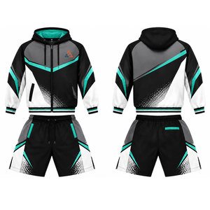 Ensemble court coupe-vent sportif avec empiècements respirants, short à taille ajustable et finition lisse - Product Image 1