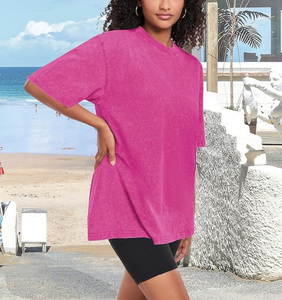 OEM Oversized <b>Drop</b> Shoulder 240 GSM T-Shirt for Women Custom <b>Acid</b> Washed Design 100% Cotton Multi Colors Plain Black Low MOQ - Product Image 6