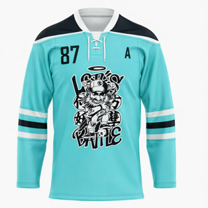 Camiseta de Hockey sobre Hielo Personalizada para Hombre, Manga Larga, Diseño de Calavera Impreso, Cuello en V, Transpirable, Poliéster, Uniforme para Adultos - Product Image 6