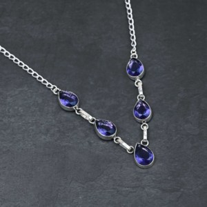 Collier de luxe pour femme en argent sterling avec améthyste personnalisée, perle de culture de laboratoire et perle d'eau douce en forme de poire, 18 pouces, cadeau de mariage - Product Image 3
