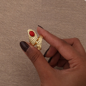 Red Coral Statement Wrap <b>Ring</b> Handmade Gold Plated Boho <b>Ring</b> <b>Adjustable</b> Bypass <b>Ring</b> Gift For Women CR-101508 R - Product Image 4