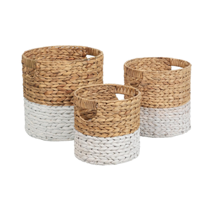 Classic Design Set 3 Water Hyacinth Cylinder Nesting <b>Baskets</b> for <b>Storage</b> with Handles for Living Room Bedroom <b>Bathroom</b> - Product Image 3