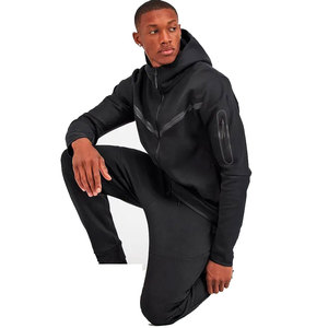Men's Black Hooded Tracksuit Full <b>Zip</b> Solid Color Sporty Casual Autumn Wear Regular Fit With Side Pockets 100% Polyester - Product Image 3