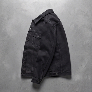 Chaqueta vaquera negra para mujer, estilo camionero, manga larga, cuello vuelto, cierre de botones, bolsillo en el pecho, chaquetas vaqueras para damas - Product Image 3