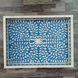 Plateau de service décoratif en os de chameau exquis - Élégance artisanale |   Inlays en os faits à la main avec motifs modernes pour le service - Product Image 1