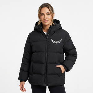 Blouson bomber noir à capuche pour homme en toile fine avec logo frontal, imperméable, coupe-vent, avec broderie d'ailes, fermeture éclair, vêtement décontracté pour l'hiver - Product Image 4