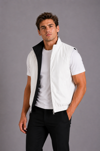 Chaleco Unisex Reversible sin Mangas con Cierre, Color Sólido, Cortavientos, Casual, con Capucha, Corte Regular, Ropa de Invierno, Forro Polar - Product Image 3