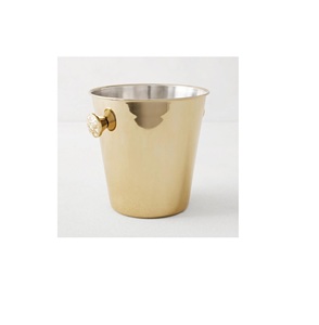 Double wall brass ice bucket for <b>bar</b> use with polished exterior durable construction and efficient cooling for <b>drinks</b> and ice - Product Image 6