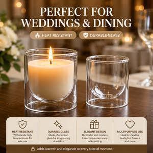 Portacandele in <span class=keywords><strong>Vetro</strong></span> Borosilicato a Doppio Strato Trasparente e Isolante per Casa, Ristorante ed Eventi, Senza Piombo, con Confezione Regalo - Product Image 1