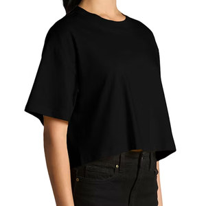 T-shirt court pour femme, couleur unie, manches courtes, col rond, en maille côtelée extensible, décontracté pour le quotidien - Product Image 3