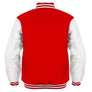 Men's <b>Red</b> Varsity Jacket White Sleeves Button Closure Casual Autumn Wear Fleece Lining Polyester Cotton <b>Material</b> - Product Image 2