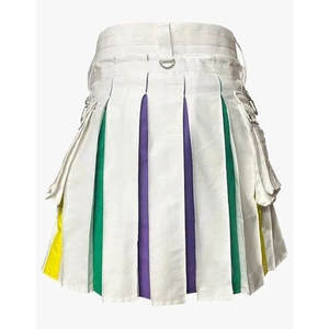 กระโปรงยูทิลิตี้ไฮบริดสำหรับผู้หญิง สีขาวลายสายรุ้ง พร้อมสายไนลอน กระเป๋าจีบ โอริง กระโปรงเด็กผู้หญิง 2026 - Product Image 3