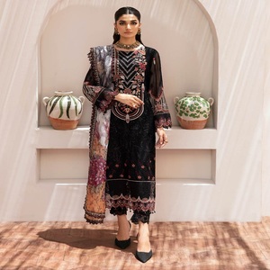 Robes de soirée en mousseline de soie de haute qualité pour femmes pakistanaises et indiennes, ensembles Shalwar Kameez Dupatta, robes d'été prêtes à porter, vente en gros - Product Image 1