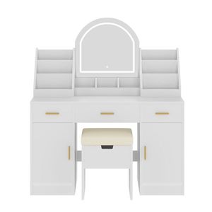 47.2\" <b>Makeup</b> Vanity with Lighted <b>Mirror</b> Vanity Desk with Cushioned Storage Stool & 3 Drawers Dressing Table with Two Organizers - Product Image 6