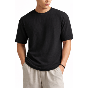 2026 Summer Texture Series 240G Solid Color <b>Waffle</b> Knit T <b>Shirt</b> Oversized Long Fit Mens Short Sleeve - Product Image 4