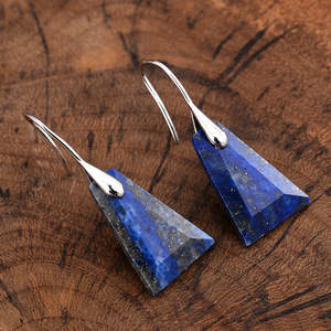 Boucles d'oreilles pendantes en forme de pyramide avec serti clos en lapis-lazuli, style mode européenne et américaine, pour occasions festives - Product Image 4