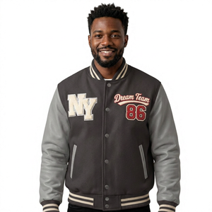 Veste universitaire unisexe Six Trend Sports rouge, broderie NY Dream Team 86, style preppy, mélange polyester/coton, coupe classique, devant - Product Image 3