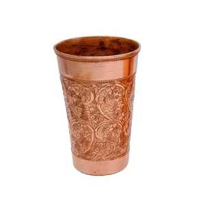 Verre à eau en cuivre pur martelé, motif à fossettes, grand format, avec paille, écologique, grande capacité, pour la santé ayurvédique - Product Image 4