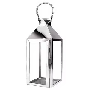Farolillo de acero inoxidable plateado con marco de vidrio, portavelas, luz para el hogar, hotel, jardín, iluminación, decoración de mesa para bodas. - Product Image 1