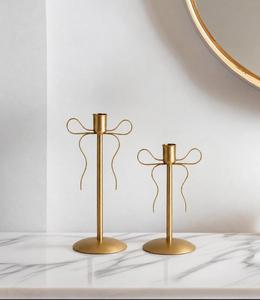 Brass Candlestick <b>Holder</b> Set With <b>Bow</b> Design For Valentine'S Day Home Decoration - Product Image 5