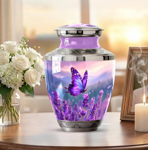 Blue Floral Aluminum Cremation Urn <b>Keepsake</b> Casket <b>for</b> Adult <b>Ashes</b> Custom Commemoration Memorial Decoration - Product Image 1