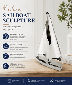 Escultura de Yate en Níquel Pulido, Objeto Decorativo de Metal con Forma de Barco, Adorno Náutico para el Hogar u Oficina, Regalo Personalizado - Product Image 2