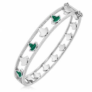 Brazalete de Malaquita Plateada con Diseño de Hiedra para Mujer, Elegante Joyería de Moda en Verde y Plateado, Accesorio de Lujo para la Muñeca - Product Image 2