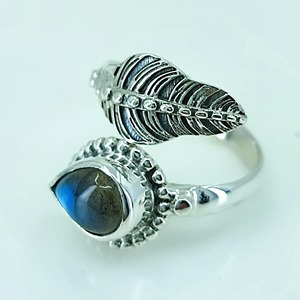 <b>Labradorite</b> Leaf <b>Ring</b> 925 Sterling Silver Handmade Boho Statement Promise Jewelry Women Natural Pear Shape Bezel Setting - Product Image 5