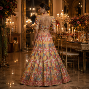 Luxury Designer Wedding Lehenga Choli | Multicolor <b>Sequin</b> Crystal Embroidery Bridal Wear Floor Length A Line Party Gown Dress - Product Image 3
