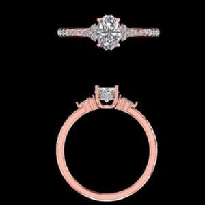 Elegant 14k 18k Rose Gold 1.31 Carat Oval Diamond Engagement <b>Ring</b> With Pave Band And Cluster Accents <b>Dainty</b> Bridal Jewelry Gift - Product Image 1