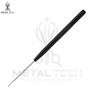 Aiguille de ventilation en aluminium noir avec poignée antidérapante texturée en métal et crochet micro-acier pour extensions de cheveux et perruques - Product Image 5