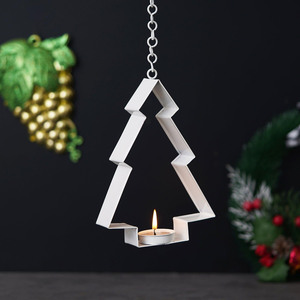 Portavelas Colgante de Metal Blanco con Forma de Árbol de Navidad, con Silueta Geométrica, para Decoración Festiva y Navideña - Product Image 3