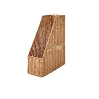 Organisateur de bureau en rotin tressé à la main, panier de rangement vertical haut en osier, support de rangement rustique naturel pour livres et documents