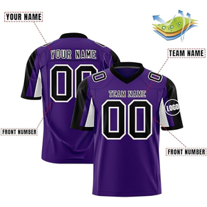 Maillot de football américain personnalisé pour homme, violet, col en V, manches courtes, impression sublimée, évacuation de l'humidité, nom et numéro de l'équipe - Product Image 2