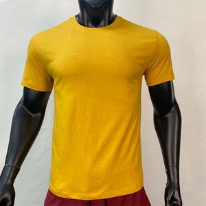 Chemises pour hommes de couleur jaune, de bonne qualité, grandes tailles, style streetwear, été, coton et polyester, col rond - Product Image 1