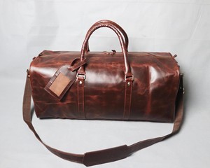 Sac de sport pliable imperméable de style sportif, en cuir véritable à 100 %, fermeture éclair, pour la gym, les voyages, unisexe, utilisation en extérieur - Product Image 1