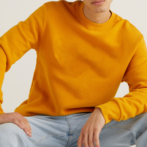 <b>Men</b> Yellow O-Neck Sweatshirt Regular Fit Knitted Cotton <b>Pullover</b> Casual Solid Color Long Sleeve Autumn Wear - Product Image 5