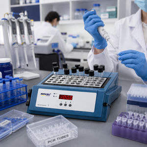 บล็อกทำความร้อนแบบดิจิตอลของโนเวล อินดัสทรีส์ |   อุปกรณ์ควบคุมอุณหภูมิความแม่นยำสูง 0.2 องศาเซลเซียส สำหรับขวดทดลองในห้องปฏิบัติการ 220-240 โวลต์ - Product Image 3