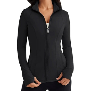 Veste de yoga à col roulé entièrement zippée pour femme ZYLO INDUSTRIES, noir uni, respirante, extensible dans quatre directions, sans couture sur le devant, en spandex/polyester - Product Image 3