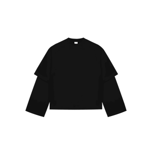เสื้อยืดแขนสั้นสีดำทรงโอเวอร์ไซส์สำหรับผู้ชาย คอกลม สไตล์สตรีท สีพื้น ผ้าถัก คอตตอน ความยาวปกติ - Product Image 4